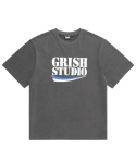 그리쉬(GRISH) 더블라인 블러 피그먼트 티셔츠 블랙차콜