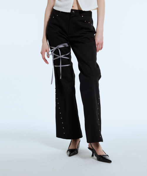 LARTIGENT☆L11 RIBBON BOOTSCUT PANTS 라티젠(LARTIGENT) L11 RIBBON BOOTSCUT PANTS(BLACK) - 사이즈