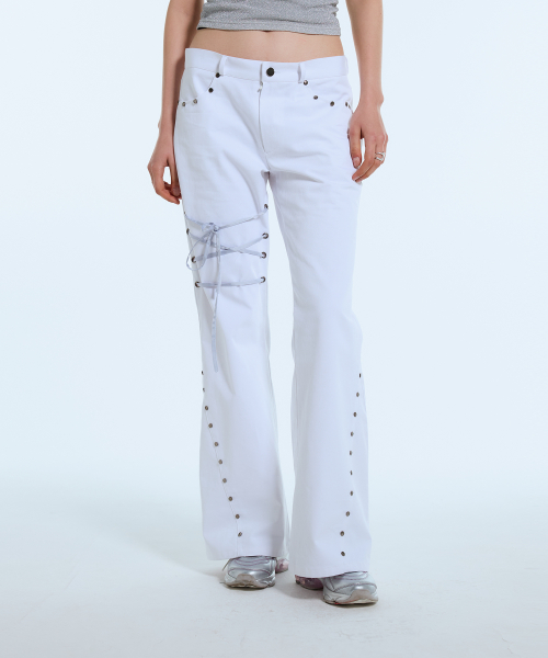 LARTIGENT☆L11 RIBBON BOOTSCUT PANTS 라티젠(LARTIGENT) L11 RIBBON BOOTSCUT PANTS(BLACK) - 사이즈