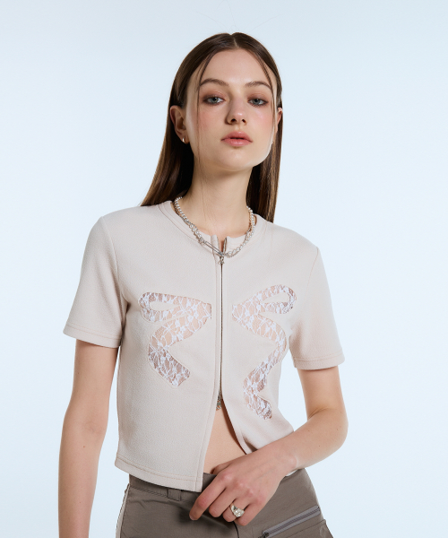 L11 RIBBON LACE ZIP-UP(кремовый)