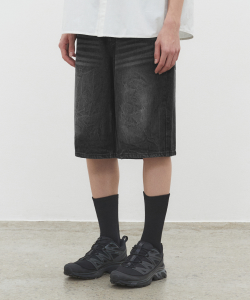CR Wide Denim Shorts DCPT035CRBlackB
