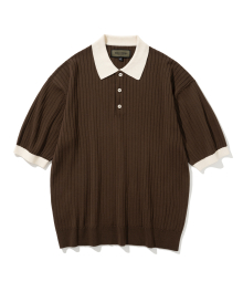 ribbed polo s/s knit brown