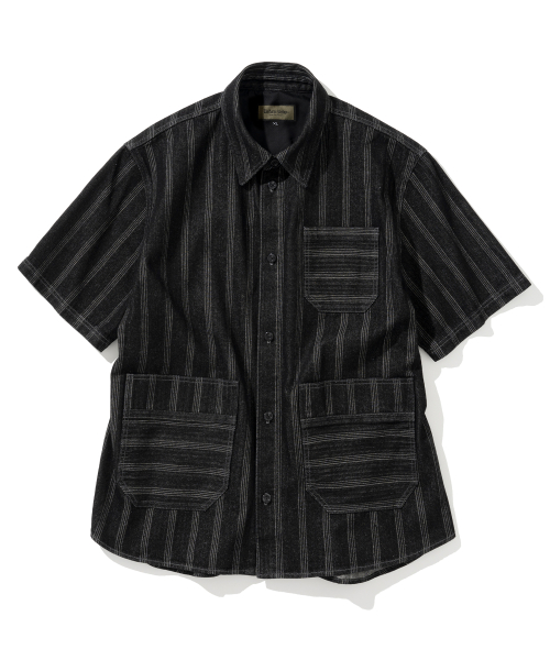 jacquard stripe denim s/s shirt 10.5oz чёрный washed