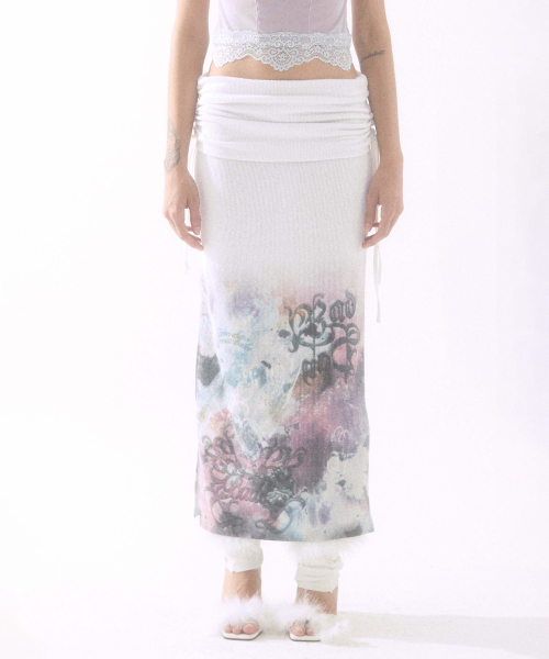 【Badee】Two-Way Shirring Skirt Two-Way Shirring Skirt White - BADÉE