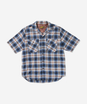 오가프(OGARP) Cosmo Checker Flannel Open Half Shirt Navy