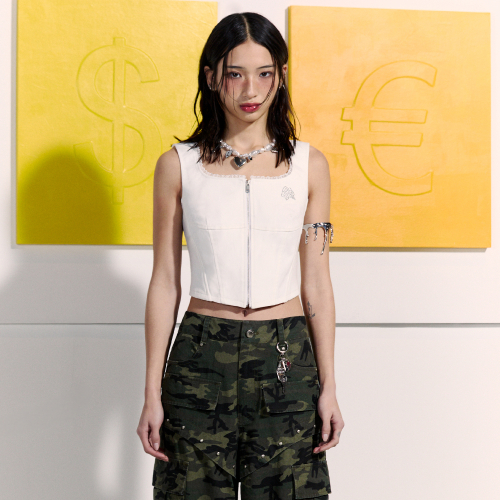 COLOR BLOCK ZIPPER SLEEVELESS кремовый BQ2BR004