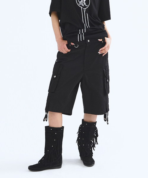 BUTTON CARGO HALF PANTS чёрный