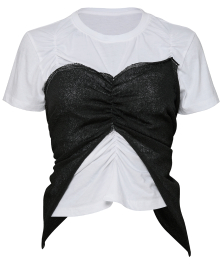 Bustier Layered T-Shirt (FL-122_White&Black)