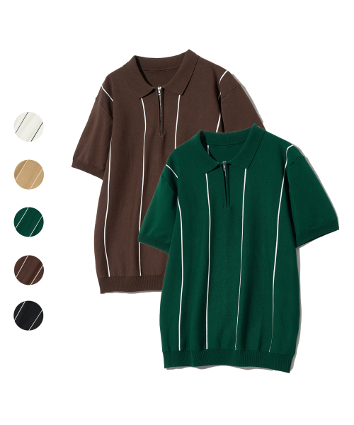 Вязаное поло на молнии в полоску 86-IROJ020, 5 colors