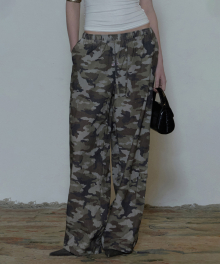 Camo Linen Cargo Jogger Pants Forest