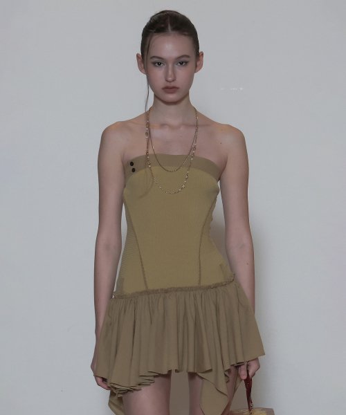 MUSINSA | SCULPTOR Tube Top Low Waist Dress Camel 