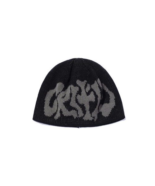 MUSINSA | CRITIC BEBE X CRITIC JACQUARD GOTH LOGO SHORT BEANIE BLACK