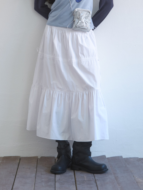 Shirring Full Skirt White