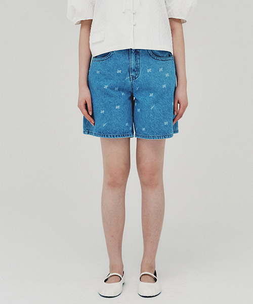 Laser Printed джинс Shorts_BLUE