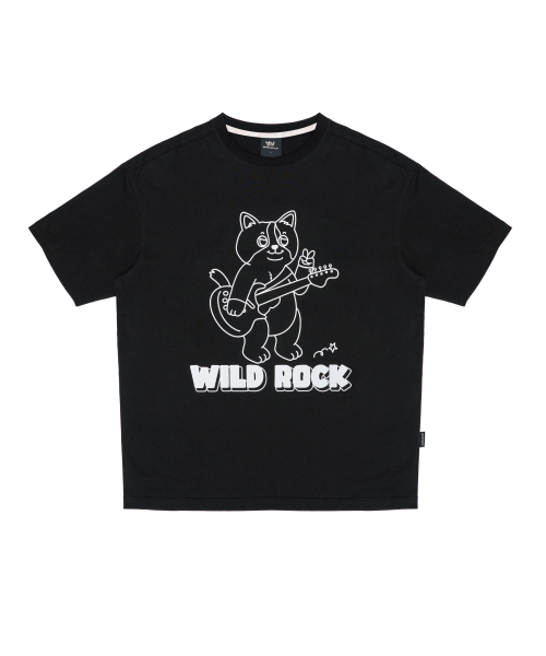 와일드락() 낭만을 쫓는 뚱냥이 냥파 티셔츠_블랙 상품 이미지