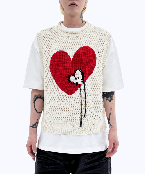 HEART STITCH трикотаж жилет-ivory