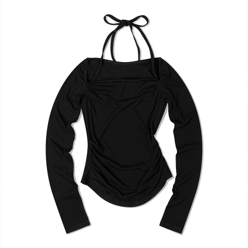 Топ с бретелью-петлей и сборками (BLACK)