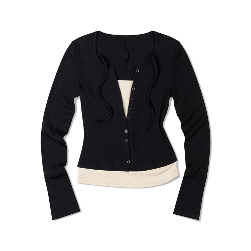 Многослойный лонгслив хенли (BLACK)