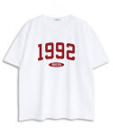 언더오프(UNDEROFF) 오버핏 크루넥 1992 반팔 티셔츠 화이트레드