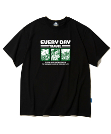 EVERYDAY CARTTON 그래픽 티셔츠 - 블랙
