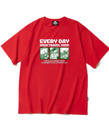 EVERYDAY CARTTON 그래픽 티셔츠 - 레드