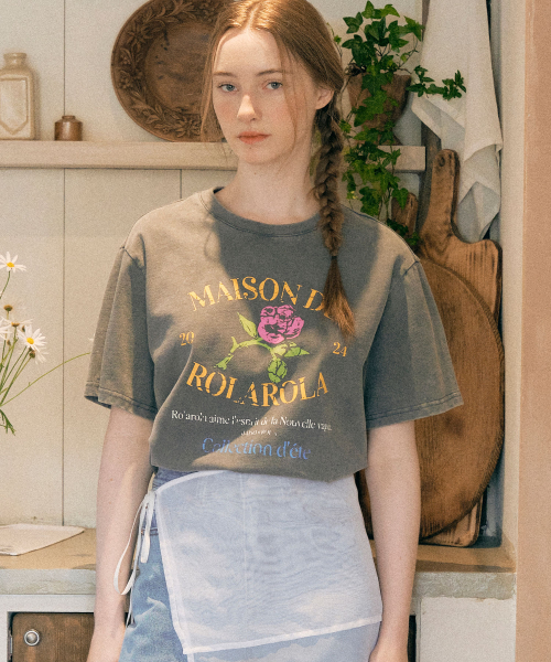 로라로라(ROLAROLA) PIGMENT ROSE HALF T-SHIRT CHARCOAL