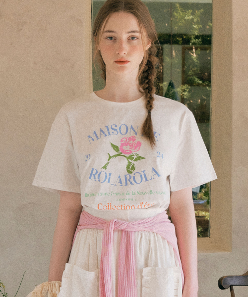 Tシャツ・カットソー ROLAROLA PIGMENT ROSE HALF T-SHIRT 4BUK198 로라로라(ROLAROLA) PIGMENT ROSE HALF T-SHIRT WHITE - 사이즈