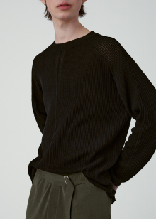 Light cotton rib lined crewneck pullover_Black