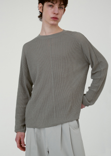 Light cotton rib lined crewneck pullover_Moss grey