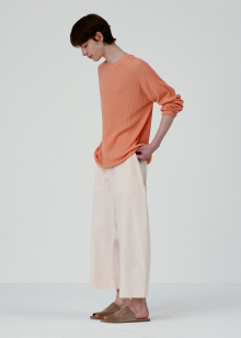 Light cotton rib lined crewneck pullover_Papaya