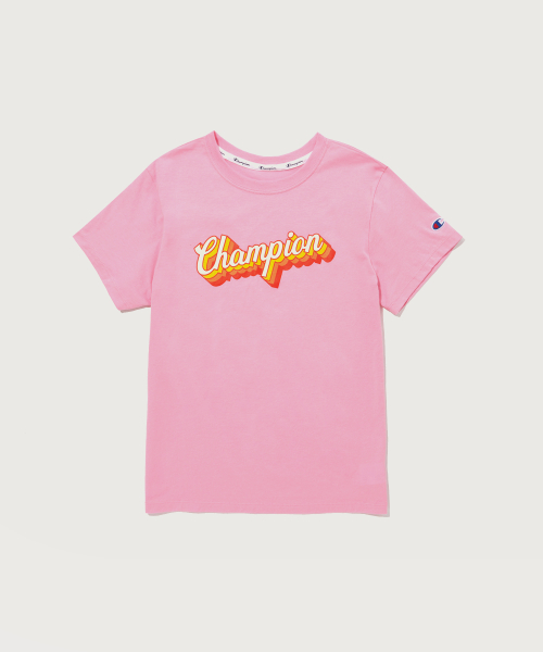여성 드롭 쉐도우 로고 반팔 티셔츠 Normal Pink
