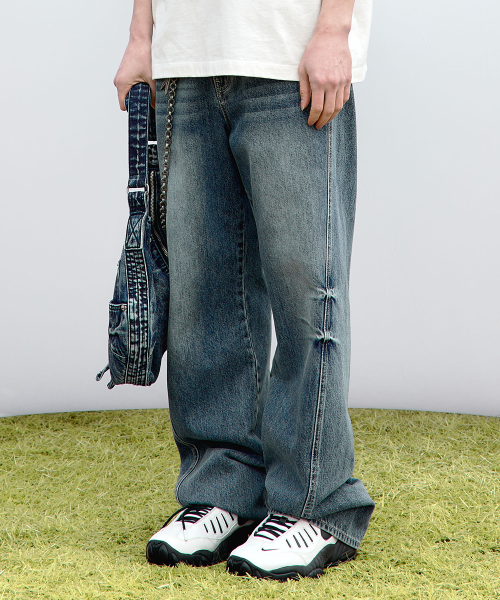 PINCH WIND SEMI WIDE DENIM PANTS BLUE