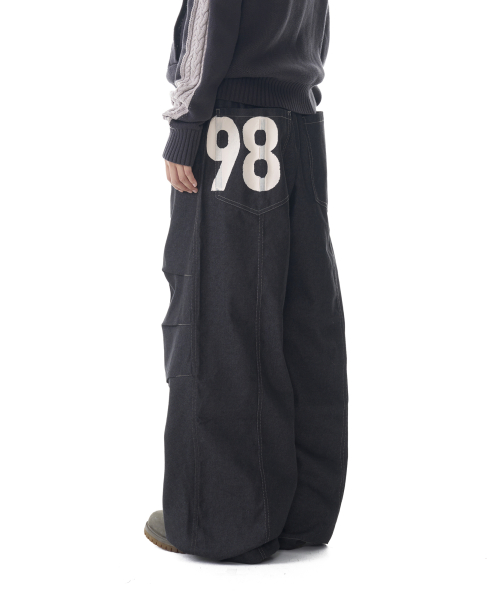 日本に Pin-tuck Knee Printed 98 아캄(AAKAM) Denim (Black Pants パンツ