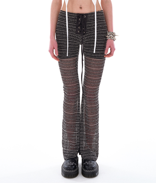 ★YOUTHBATH★EYELET STRING KNIT PANTS_BLACK★正規品/直送料込 Wide Leg Seamless Knitted Pants – nu-in