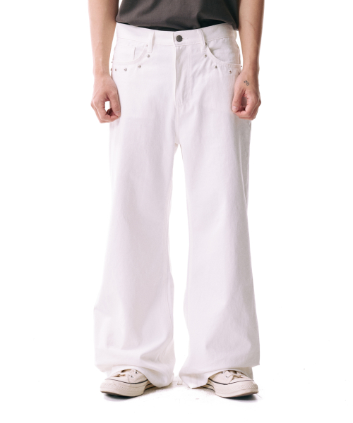 ◆AAKAM◆ Multi Studded Cotton Pants White AAKAM】Multi Studded Cotton Pants | OUR BRAND,AAKAM