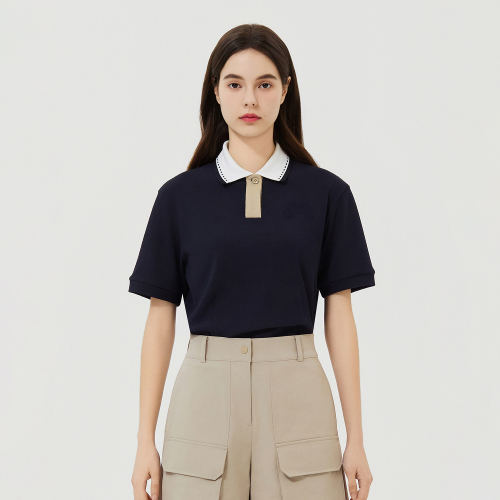 Collar Color Matching Crop Shirts_Navy