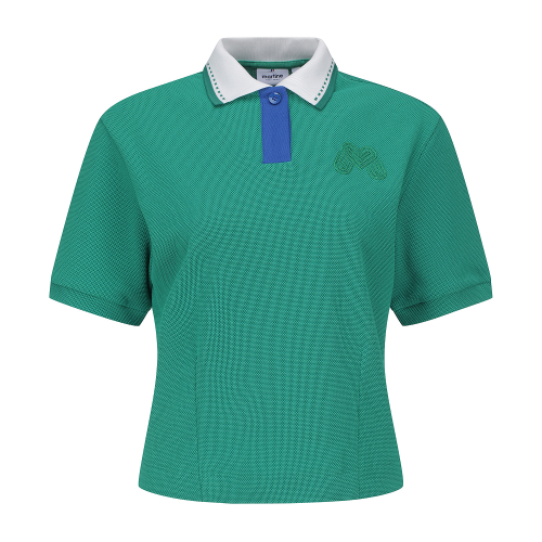 Collar Color Matching Crop Shirts_Green