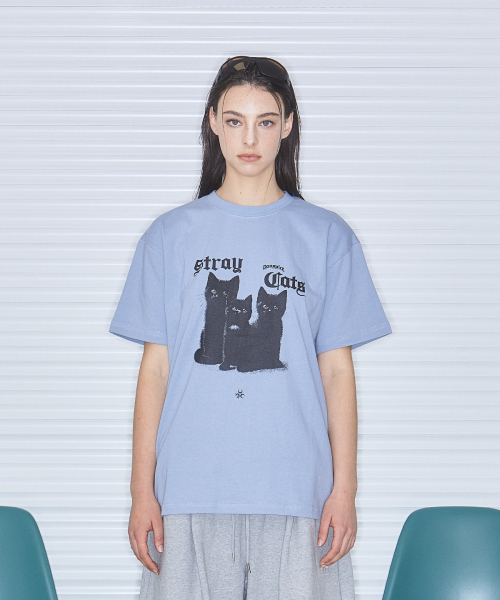 디오스피스(DAUSPICE) STRAY CATS T-SHIRTS Blue - 사이즈