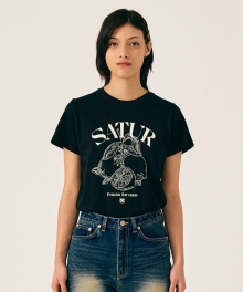 (W) 카프리 시트론 드로잉 썸머 그래픽 반팔 티셔츠 클래식 블랙
