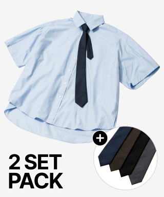 세컨모놀로그 (넥타이+셔츠 SET)코튼 사이드 슬릿 오버핏 하프 셔츠 [SKYBLUE]_SESH009SKYBLUE