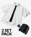 (넥타이+셔츠 SET)코튼 사이드 슬릿 오버핏 하프 셔츠 [WHITE]_SESH009WHITE