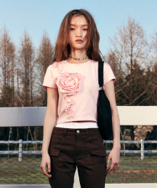 FLOWER EMBROIDERY T-SHIRTS PINK
