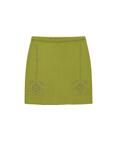 MUSINSA WELLBEING EXPRESS Embroidered Knit Mini Skirt Leaf Green