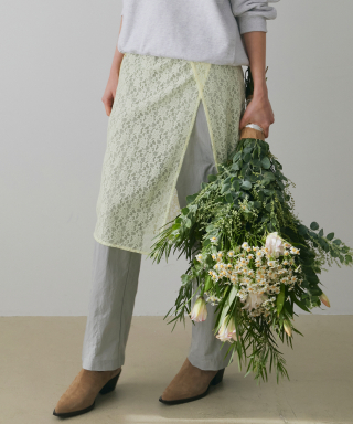 포에브(POEV) Floral Lace Layered Skirt - Lemo...