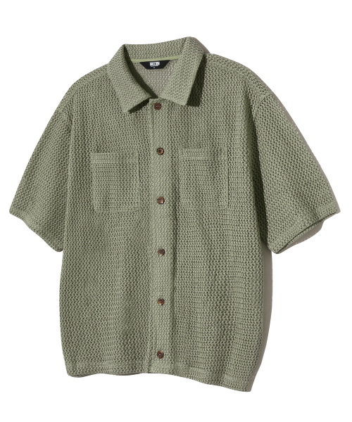 OVERFIT CROCHET NET COLLAR HALF SLEEVE (KHAKI)