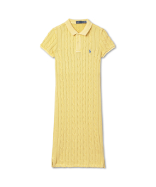 W 케이블 니트 코튼 폴로 드레스 - 옐로우