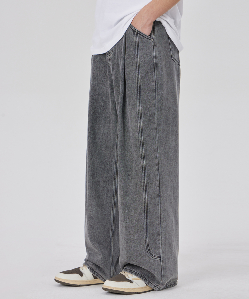 MUSINSA | GLW Easy Wide Side Slit Denim Pants Gray