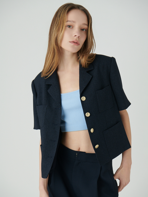 Sum tweed notched collar half sleeve jacket