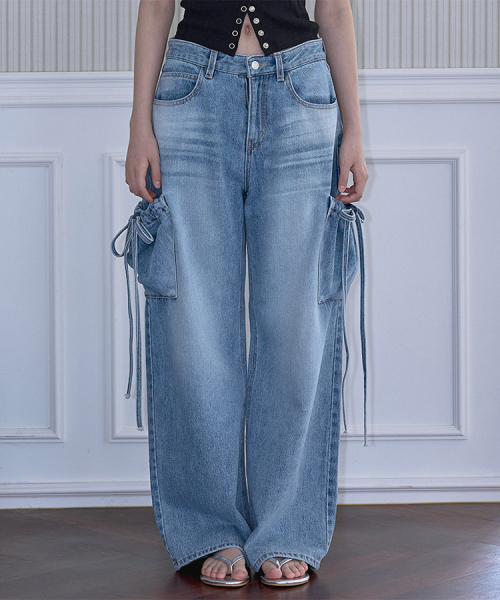 MUSINSA | ROSÉ FRANTZ Ribbon Wide Denim Pants [Light Blue]