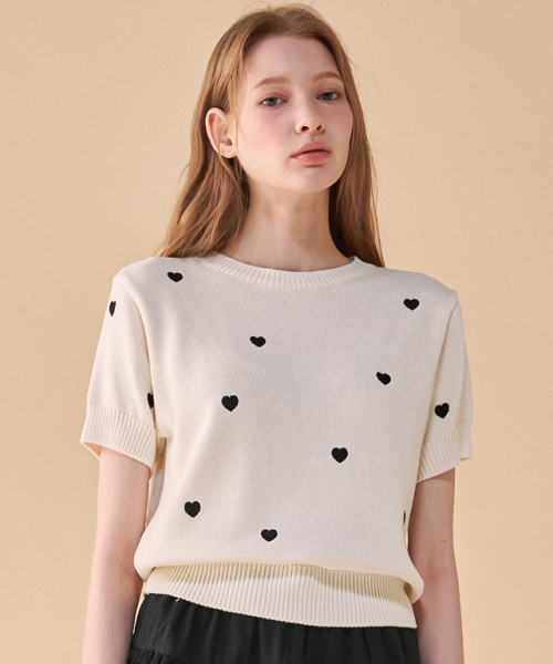 HEART PATTERN SHORT SLEEVE KNIT IVORY
